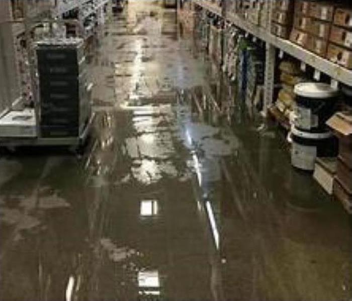Water Damage on floor in warehouse